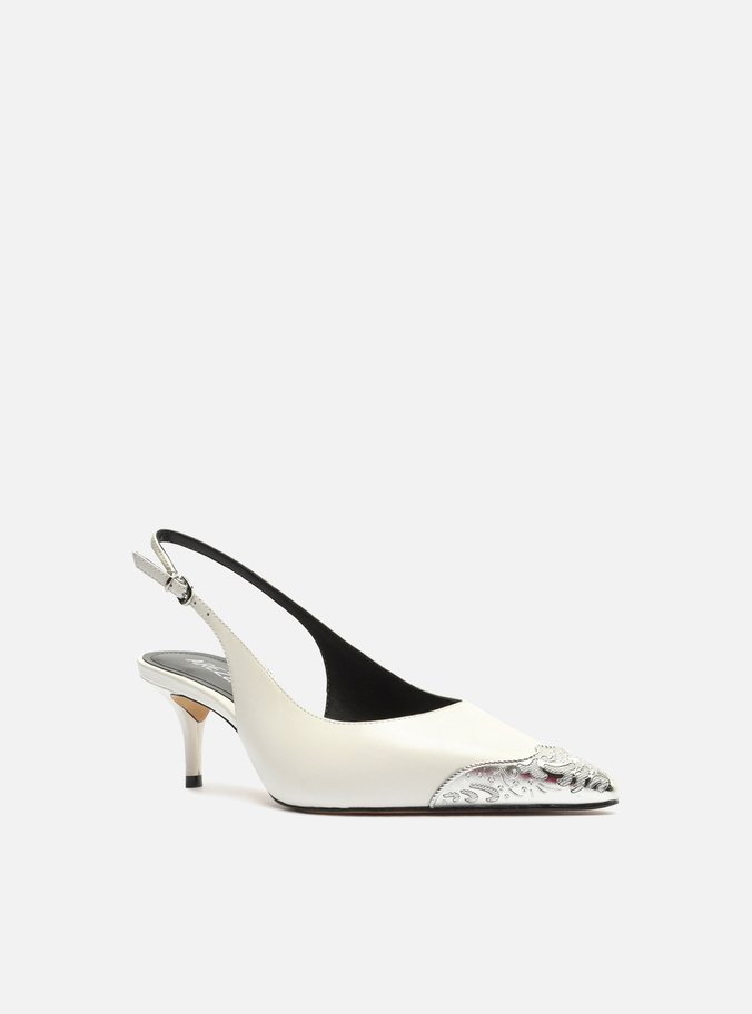 Scarpin Branco Couro Bico Fino Slingback Biqueira