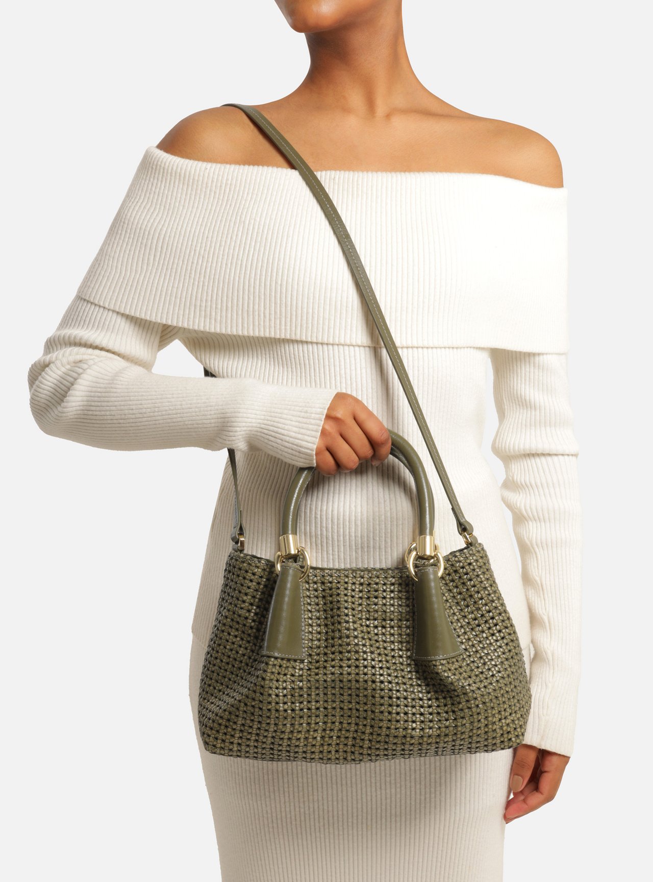 Bolsa Tote Verde Couro Tramada Média — foto 6