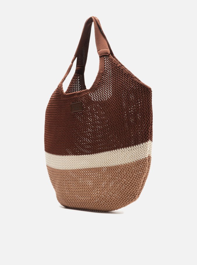 Bolsa Shopping Marrom Crochê Grande Bege