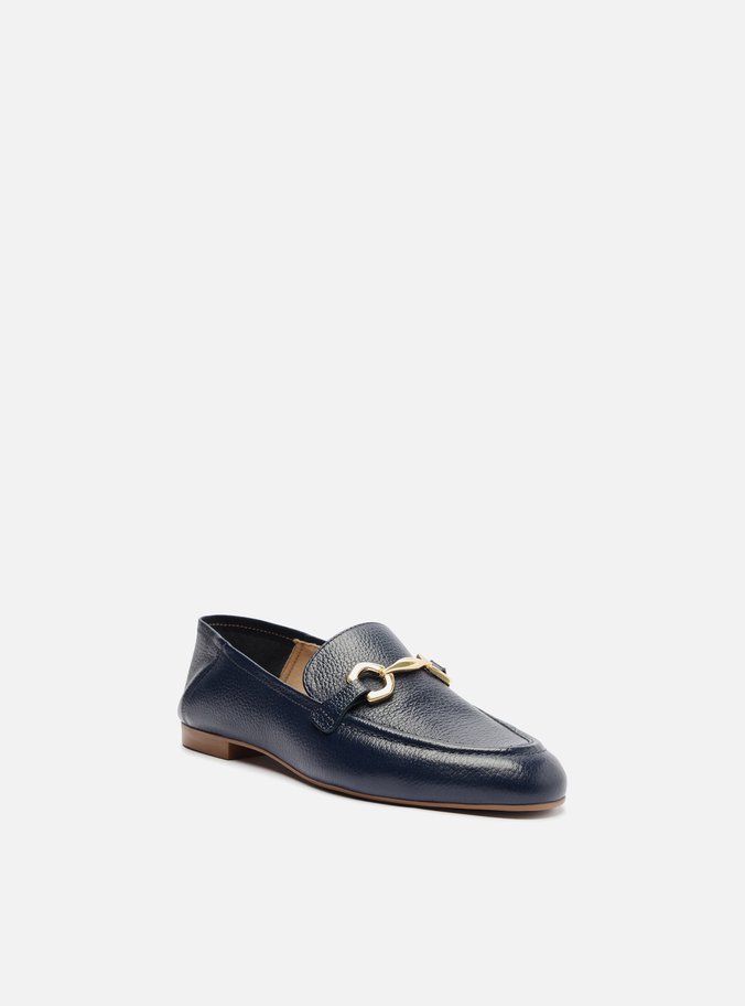 Mocassim Azul Couro Bridão Metálico Luma