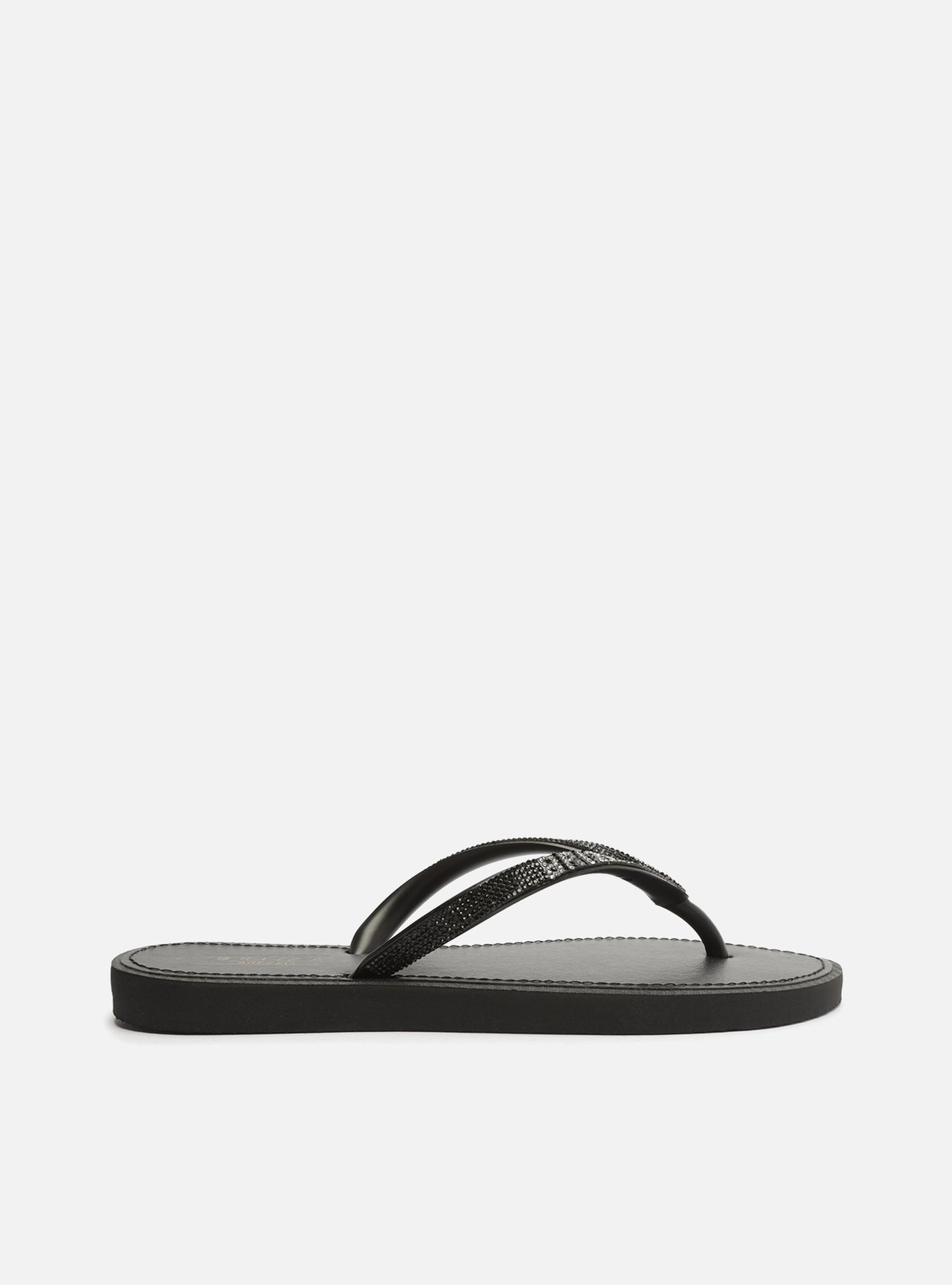Chinelo de Dedo Preta Couro Strass Brizza — foto 3