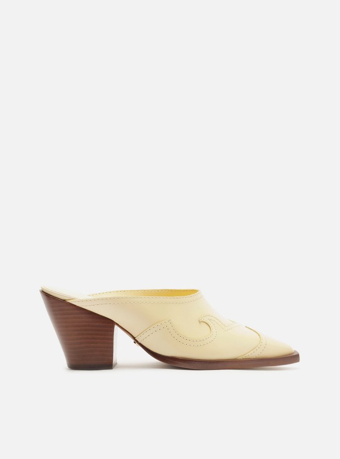 Mule Amarela Couro Salto Bloco Western