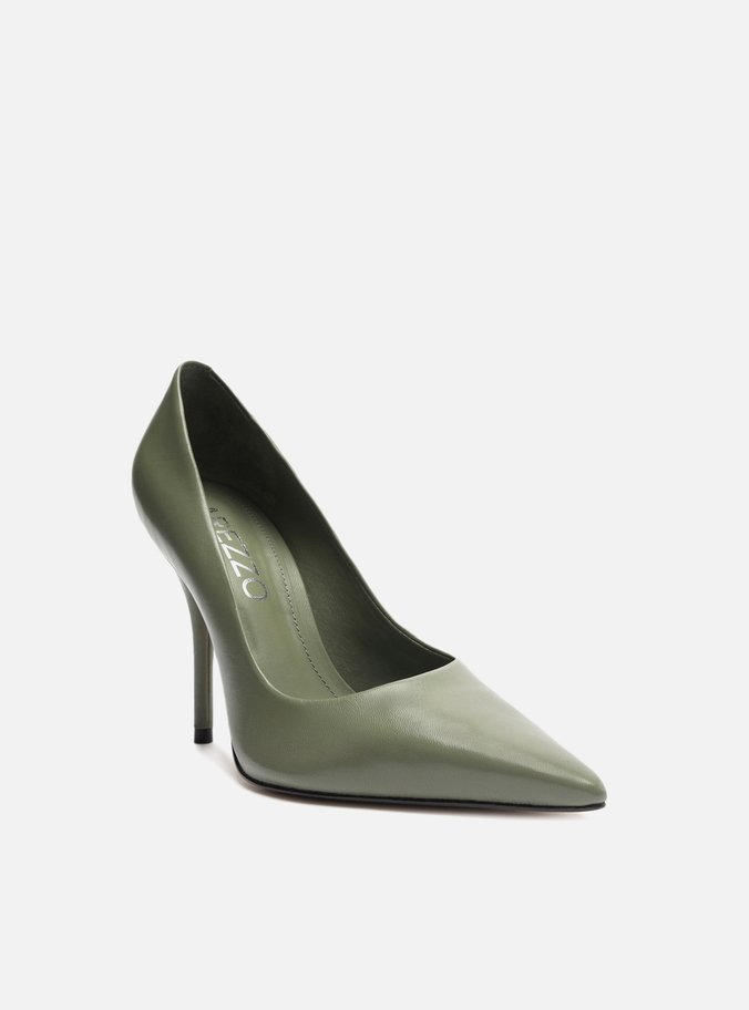 Scarpin Verde Militar Couro Salto Alto Bico Fino