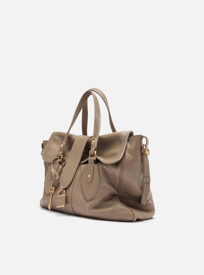 Bolsa Tote Cinza Couro Média Cadeado