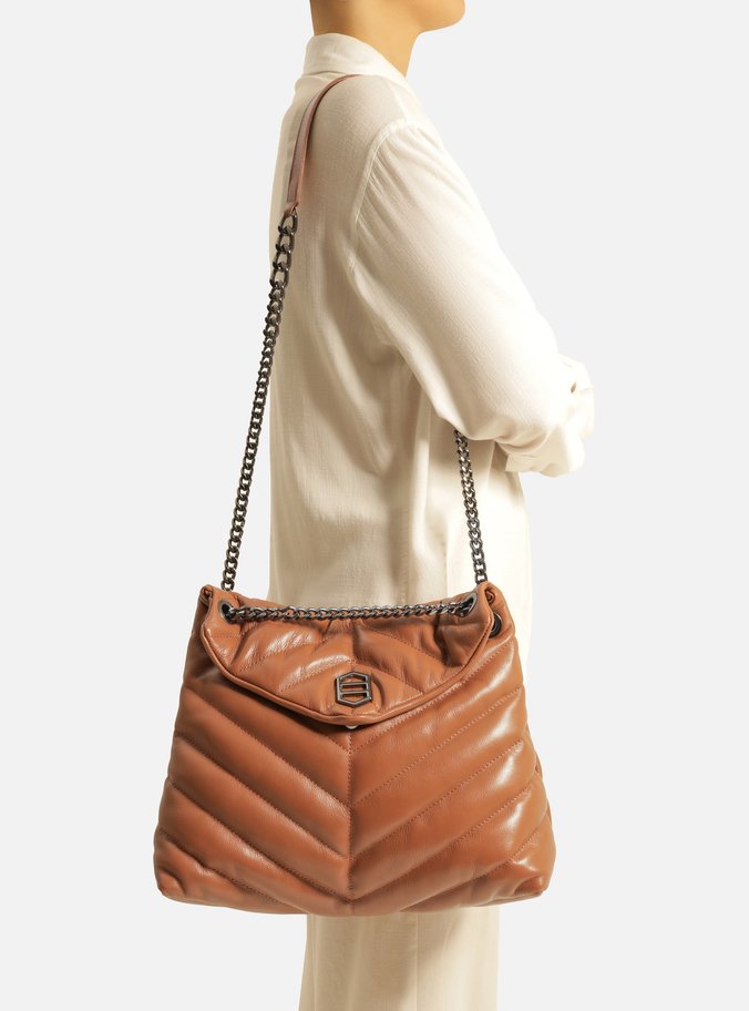 Bolsa Tiracolo Marrom Couro Matelassê Grande