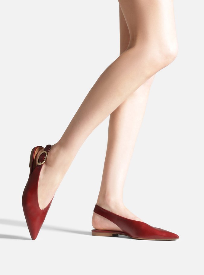 Sapatilha Vermelha Couro Slingback Bico Fino Becca