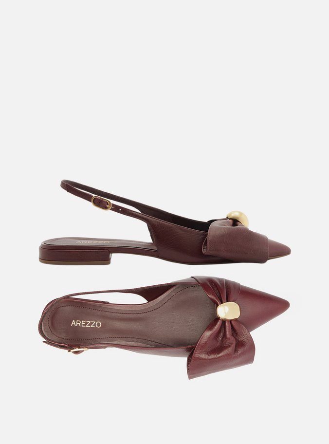 Sapatilha Vermelha Couro Slingback Laço Metal