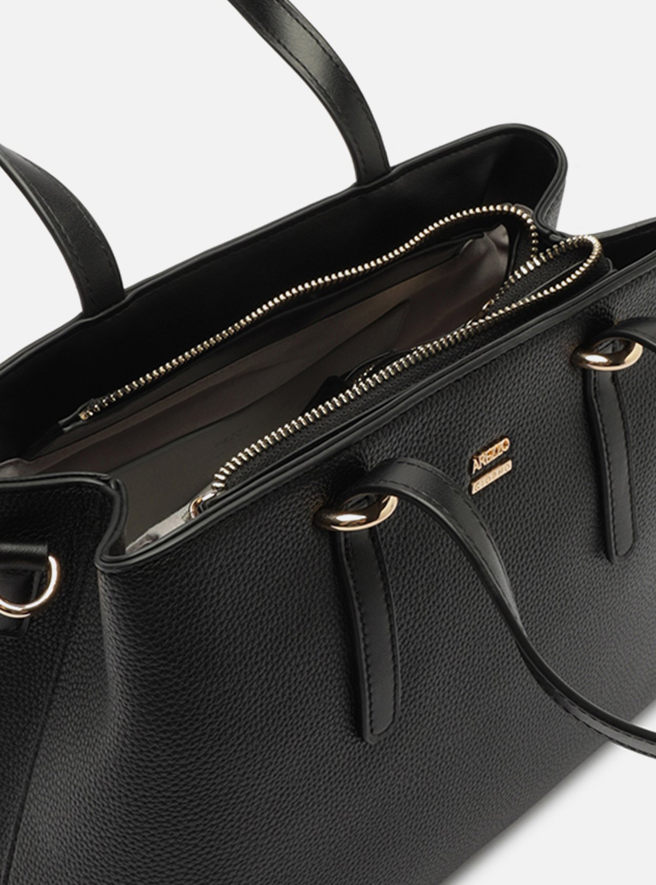 Bolsa Tote Preta Média Granulada Metais — foto 4