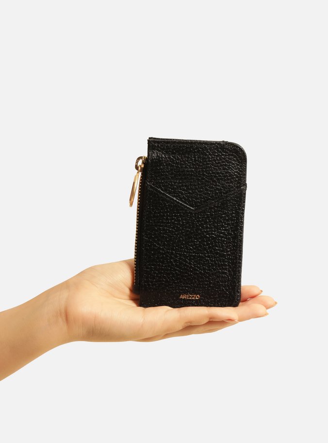 Porta-Cartão Preto Couro Bolso Zíper
