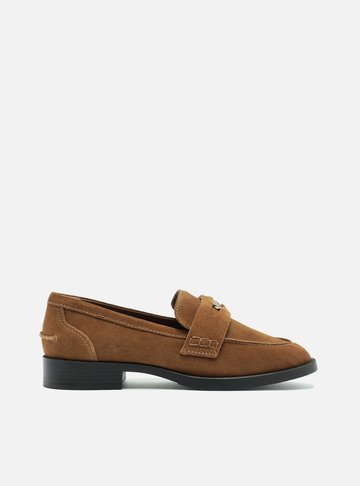 Mocassim Marrom Suede Bico Redondo Medalha