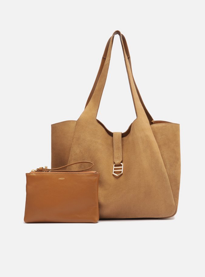Bolsa Shopping Marrom Claro Grande Couro Acamurçado