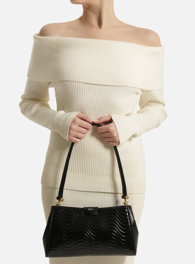 Bolsa Shoulder Preta Couro Wave Média