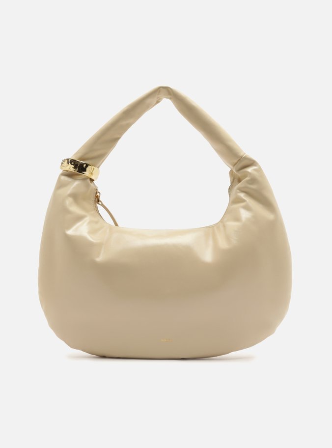 Bolsa Hobo Branca Couro Grande Metais