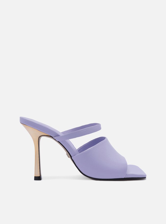 Mule Roxo Couro Salto Fino Tira Larga