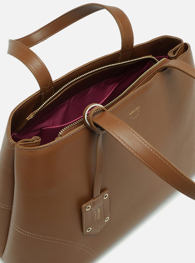 Bolsa Tote Marrom Grande Costuras Bag Charm