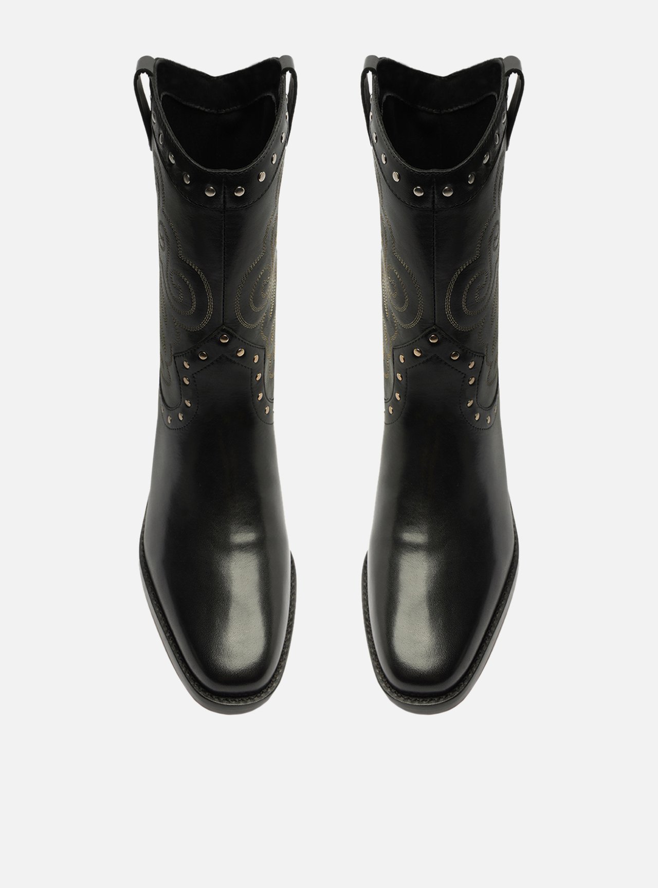 Bota Preta Couro Cano Médio Bordado Western — foto 5