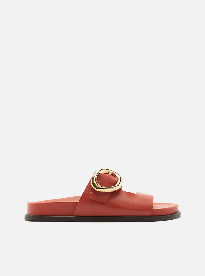 Sandália Papete Terracota Couro Fivela Orgânica