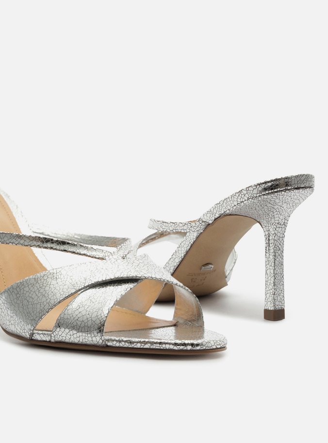 Mule Prata Salto Fino Tiras Cruzadas