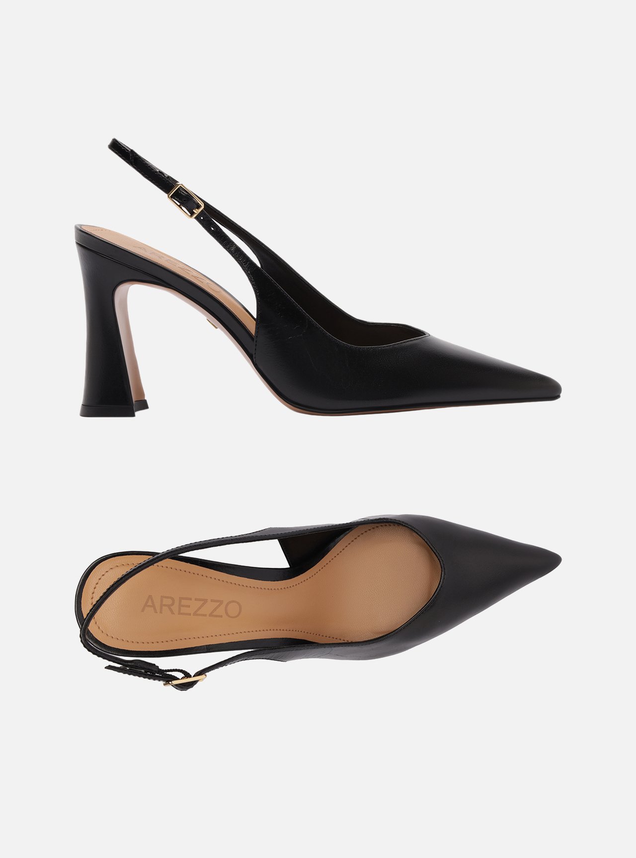 Scarpin Preto Couro Salto Alto Flare Slingback — foto 5