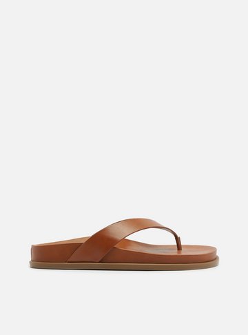 Sandália Papete Marrom Couro Tiras Flip Flop