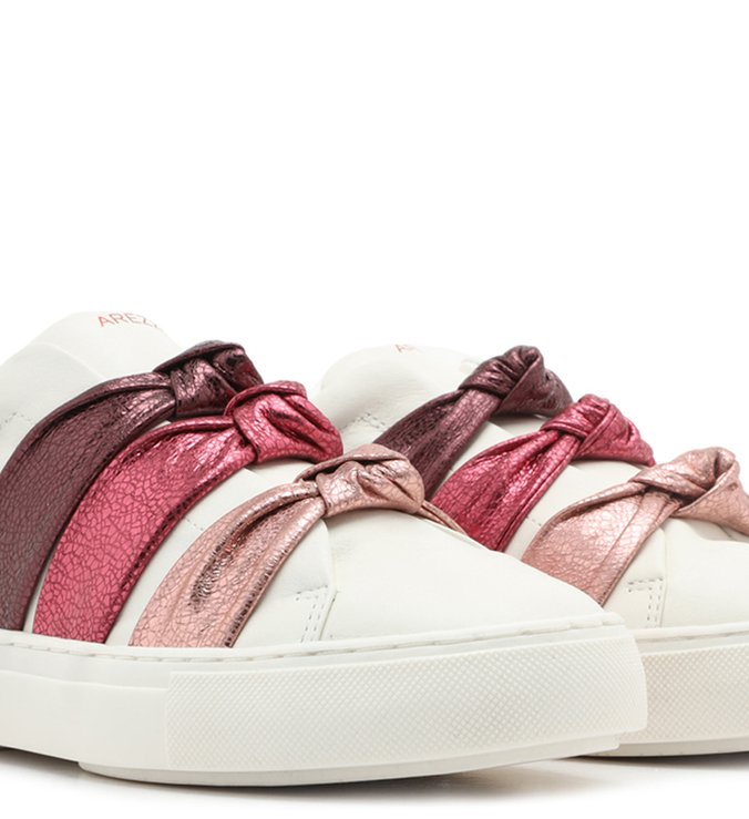 Tênis Slip On Branco Couro ZZ Girl Nó Metalizado Colorido