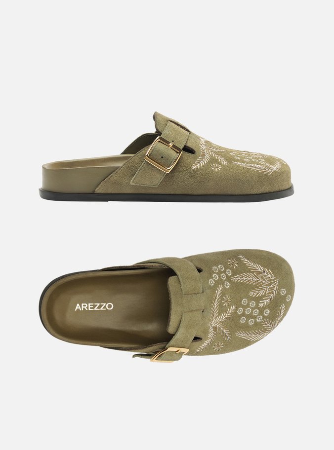 Clog Sabot Verde Acamurçada Bordado