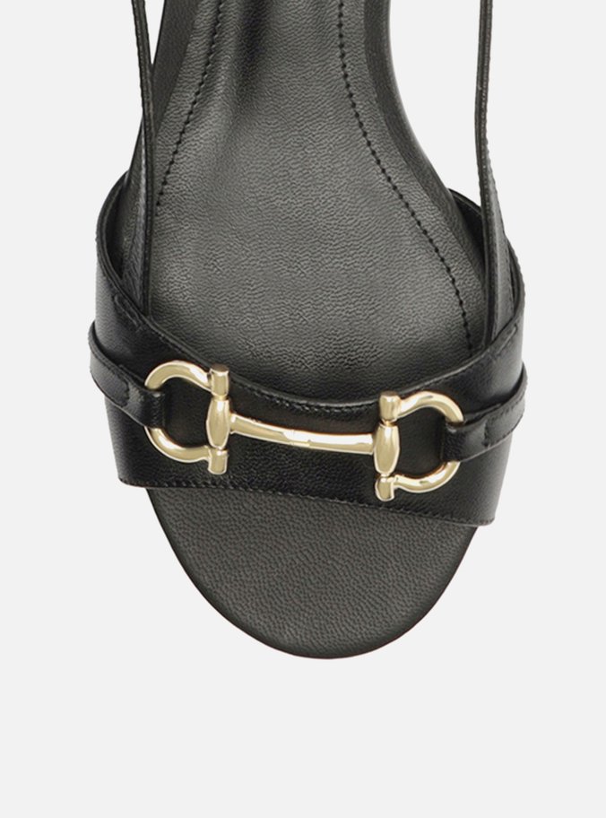 Sandália Preta Couro Salto Baixo Slingback Bridão
