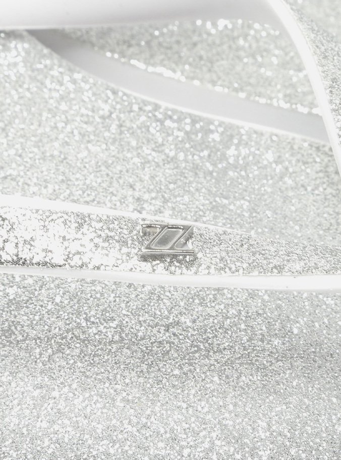 Chinelo de Dedo Branco Glitter Brizza Square
