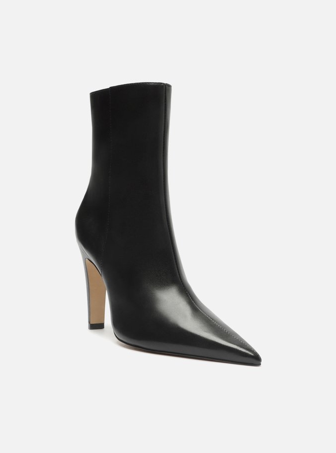 Bota Preta Couro Cano Curto Salto Alto Fino