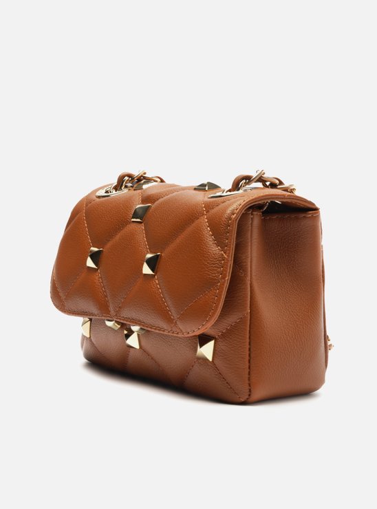 Bolsa Tiracolo Marrom Couro Mizz Pequena Tachas
