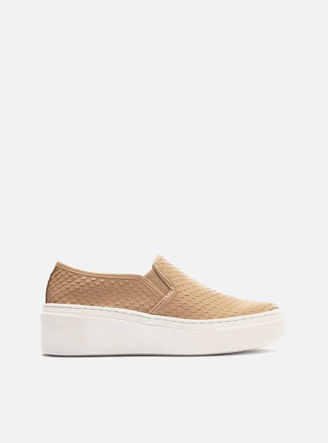 Slip On Nude Couro Snake Flatform