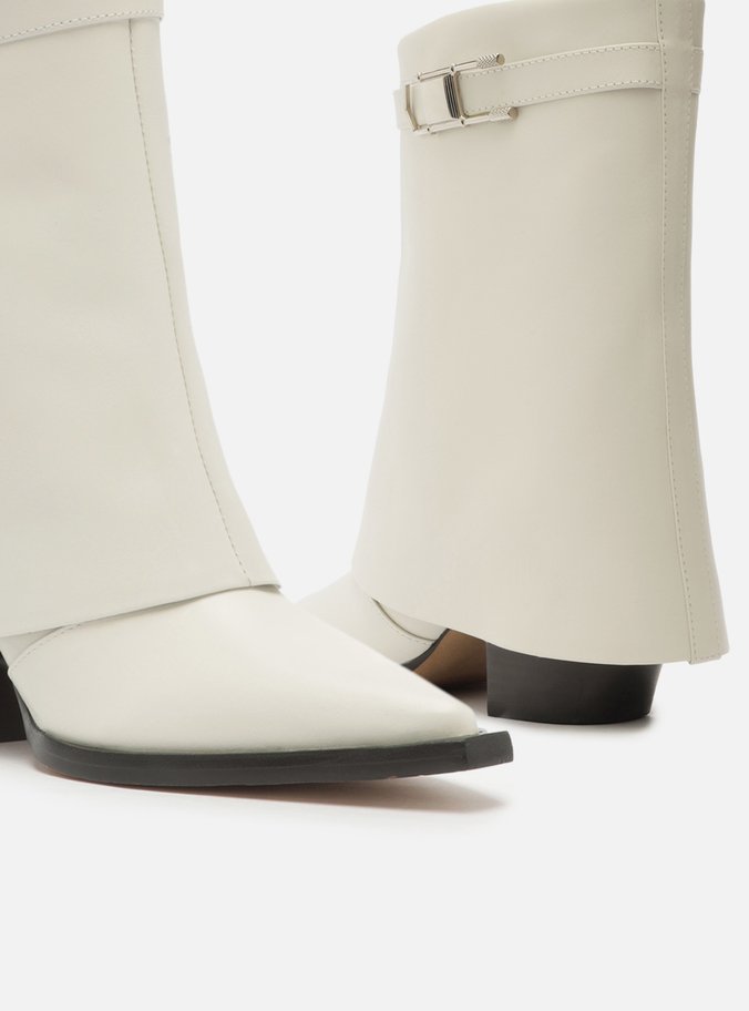Bota Branca Couro Cano Médio Western Polaina