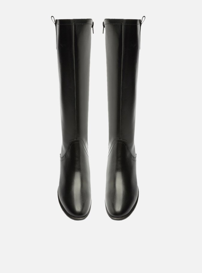 Bota Preta Couro Longo Tiras Montaria