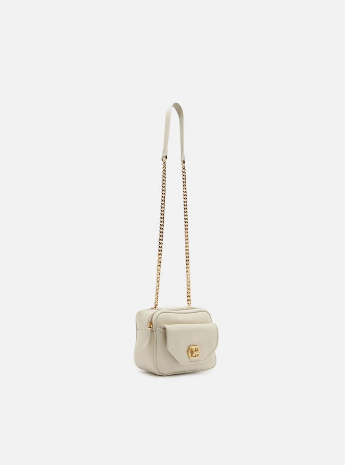 Bolsa Tiracolo Branca Couro Pequena Encaixe Metal