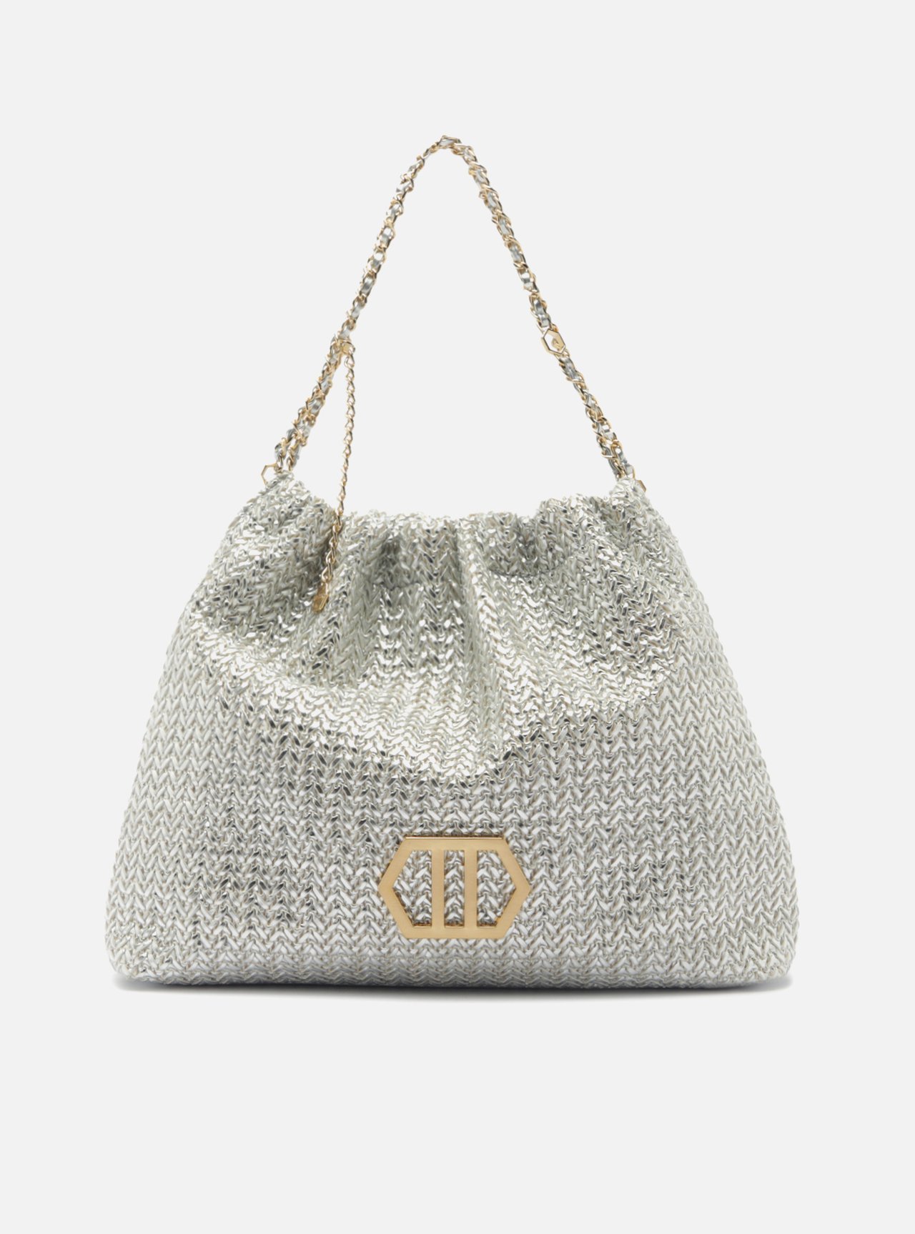 Bolsa Hobo Prateada Trama Esther Grande — foto 1