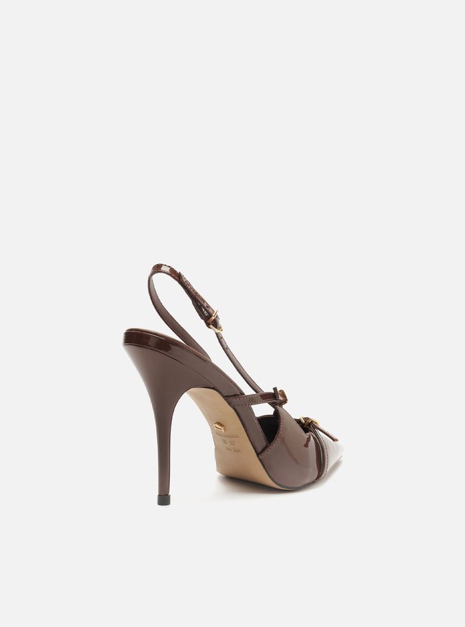 Scarpin Marrom Verniz Salto Alto Slingback Amélia