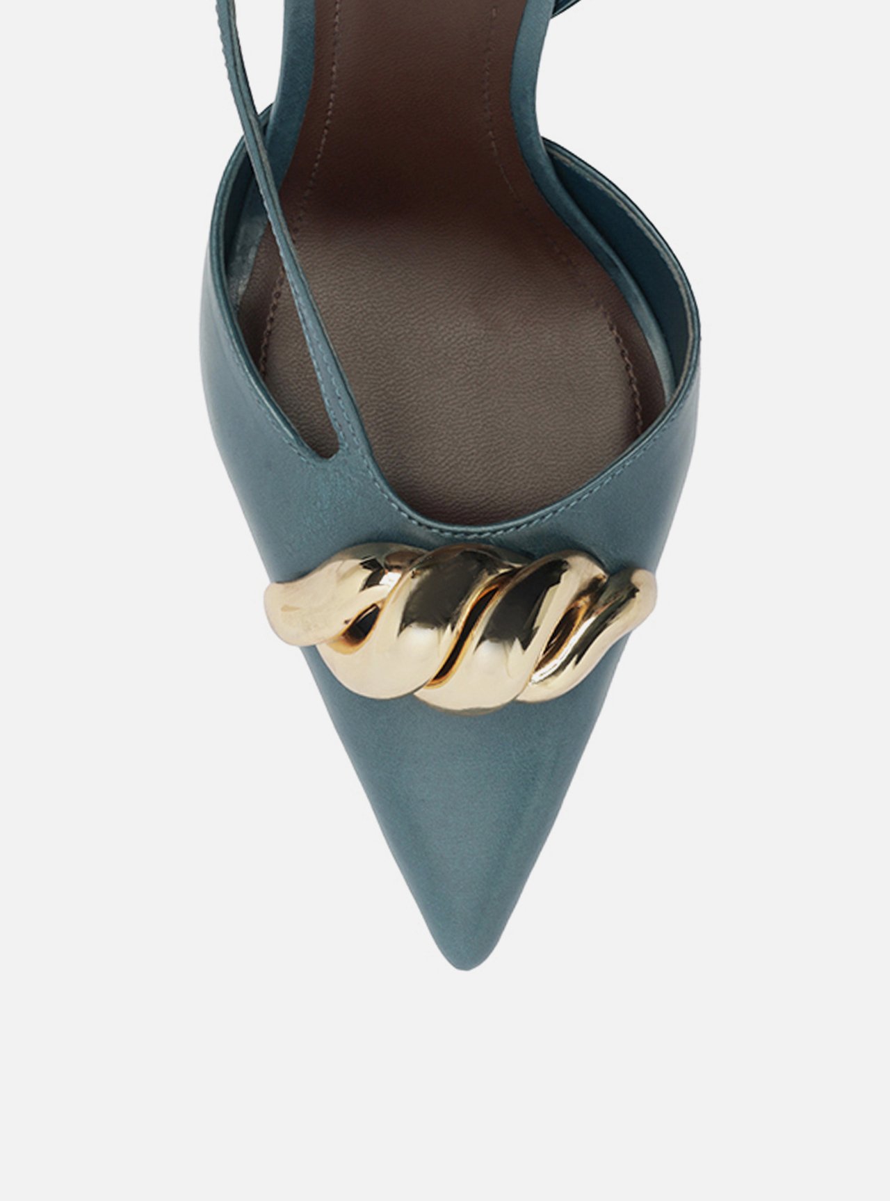 Scarpin Azul Couro Slingback Salto Fino Metais — foto 5