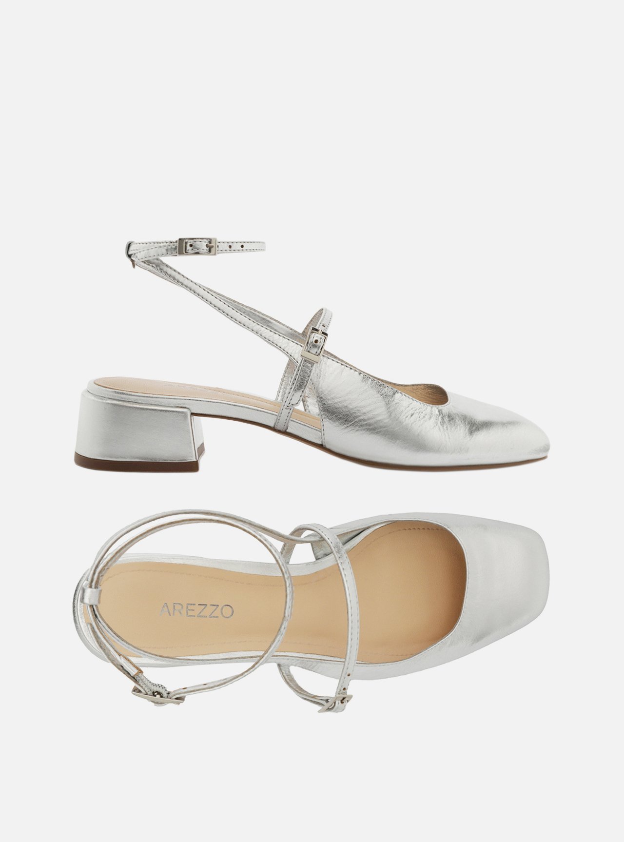 Scarpin Prateado Salto Bloco Fivela Slingback — foto 5