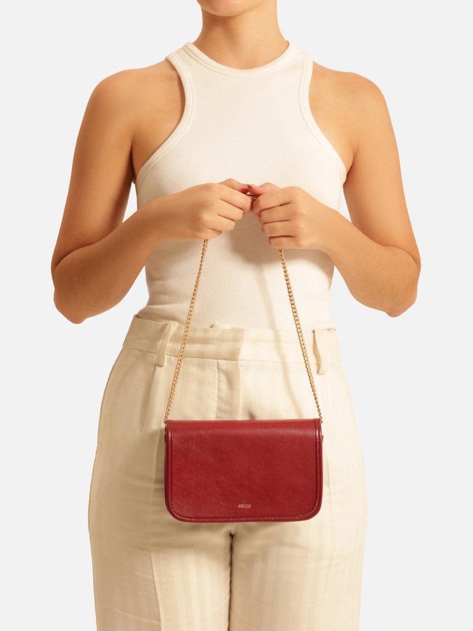 Bolsa Tiracolo Vermelha Couro Pequena Corrente