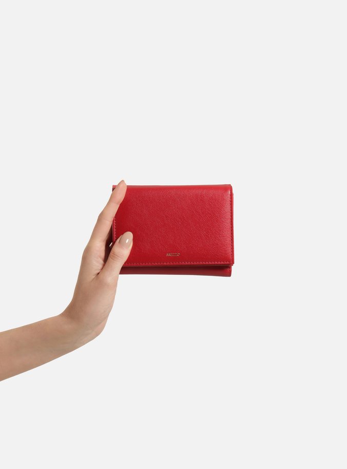 Carteira Vermelha Couro Pequena Botão