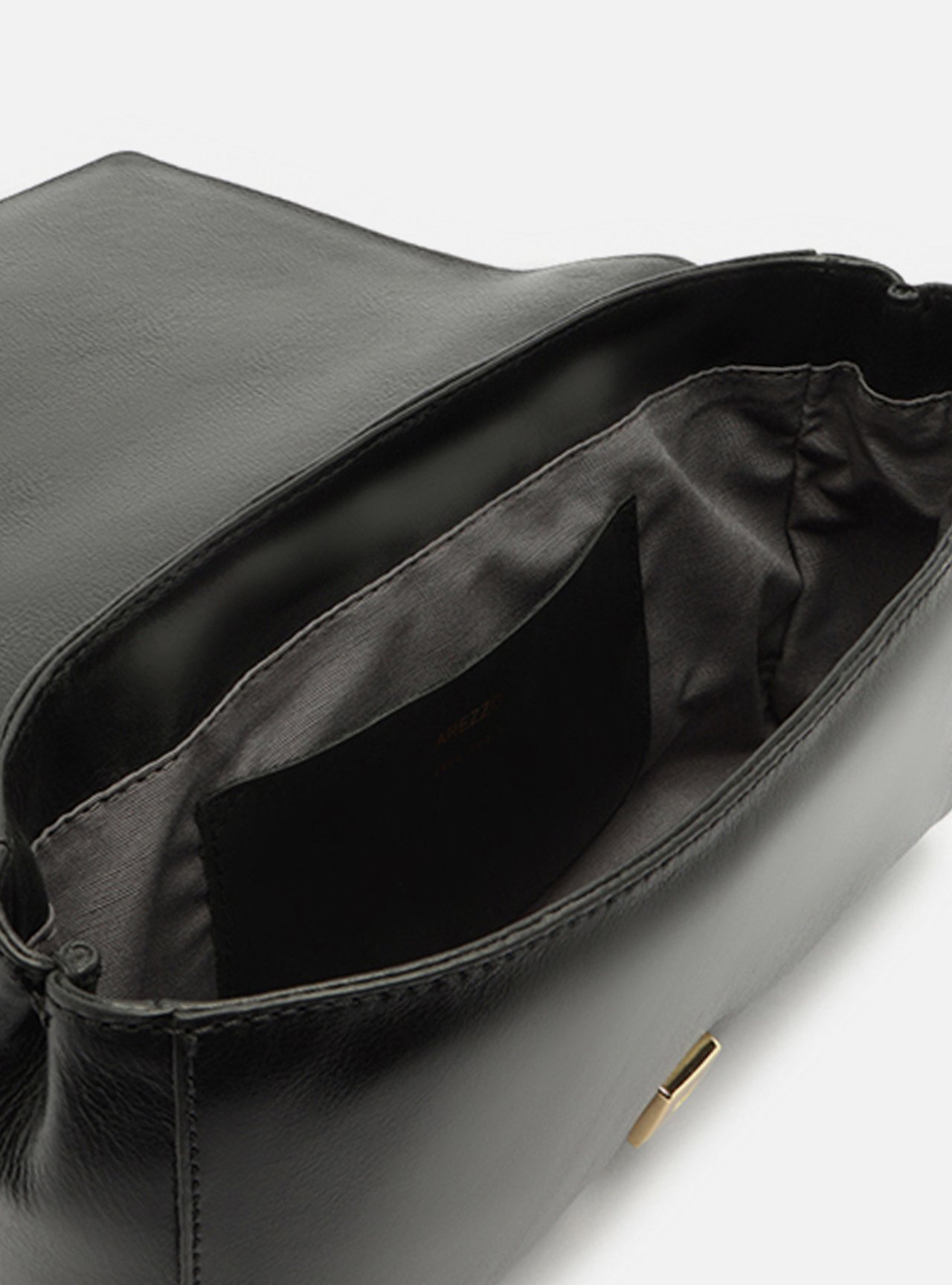 Bolsa Tiracolo Preta Couro Média Corrente Dourada — foto 5