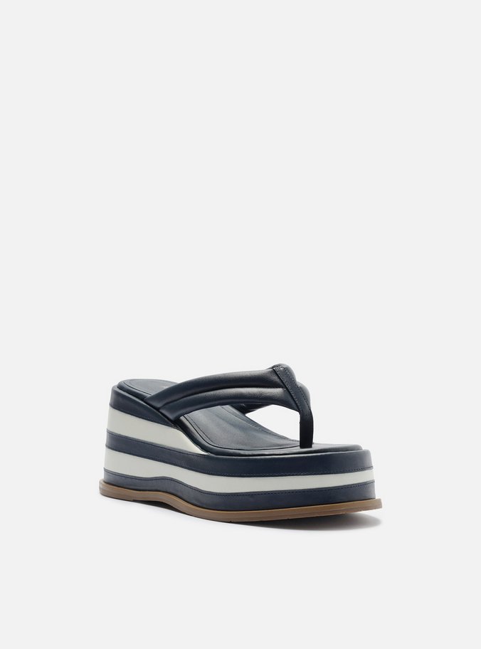 Tamanco Azul Couro Plataforma Flip Flop