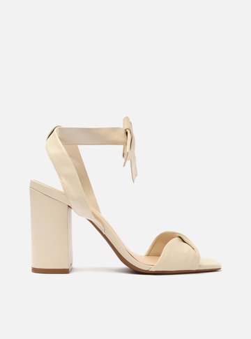 Arezzo — Sandália Off-White Couro Salto Alto Bloco Lace Up