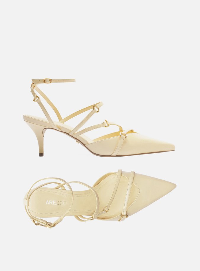 Scarpin Amarelo Couro Salto Kitten Tiras