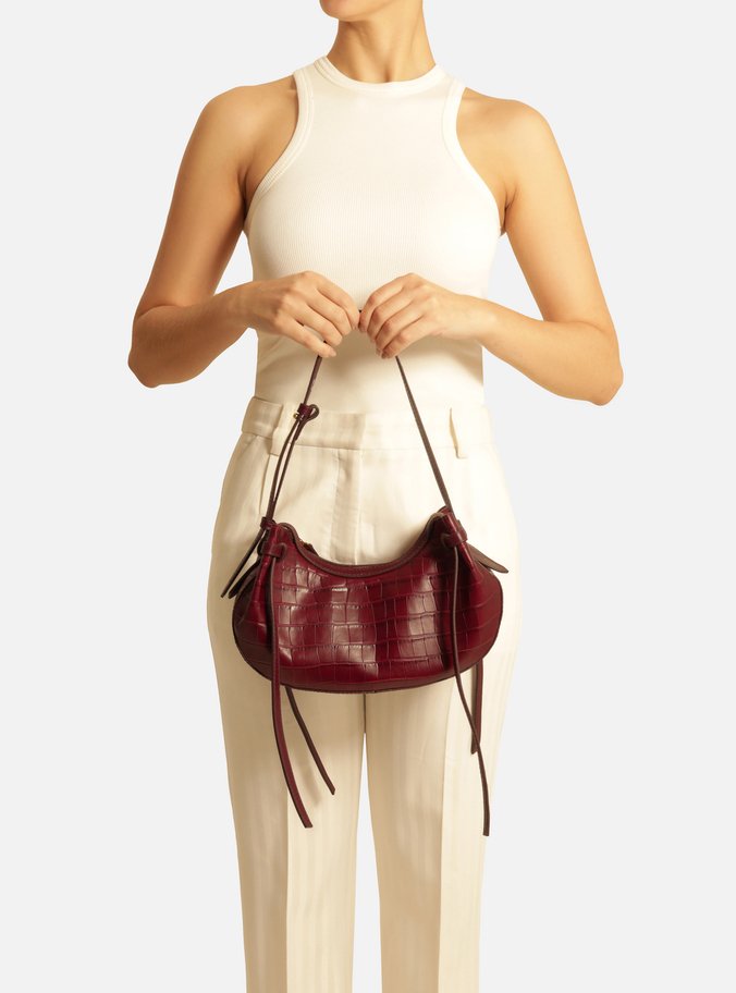 Bolsa Tiracolo Vermelha Couro Croco Média
