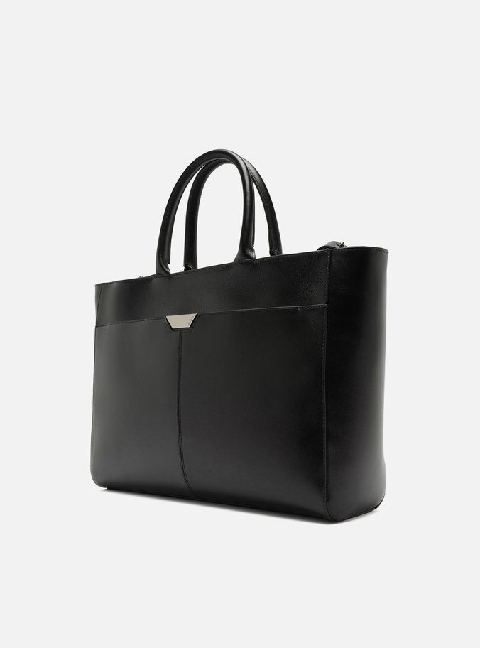 Bolsa Tote Preta Couro Grande Bag Charm