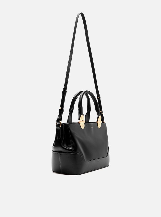Bolsa Tote Preta Couro Natural Média Metais