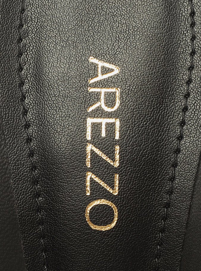 Tamanco Preto Couro Salto Flare