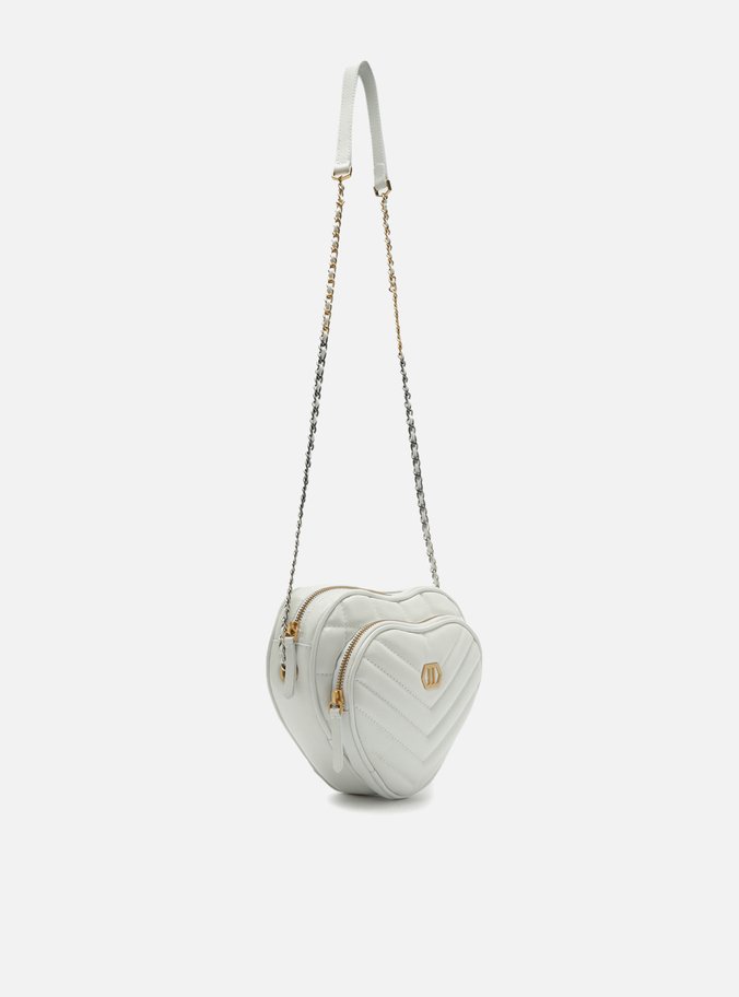 Bolsa Tiracolo Branca Couro Pequena Coração Bolso