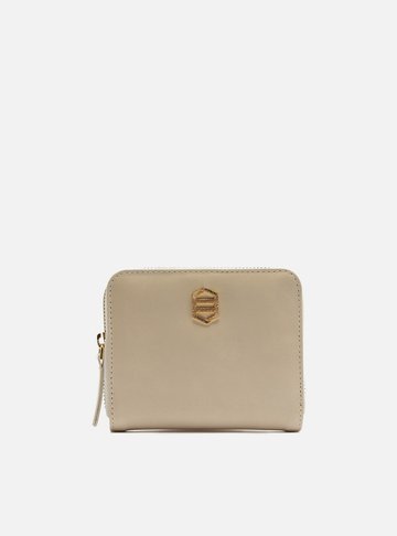 Carteira Off White Couro Pequena Zíper Metal